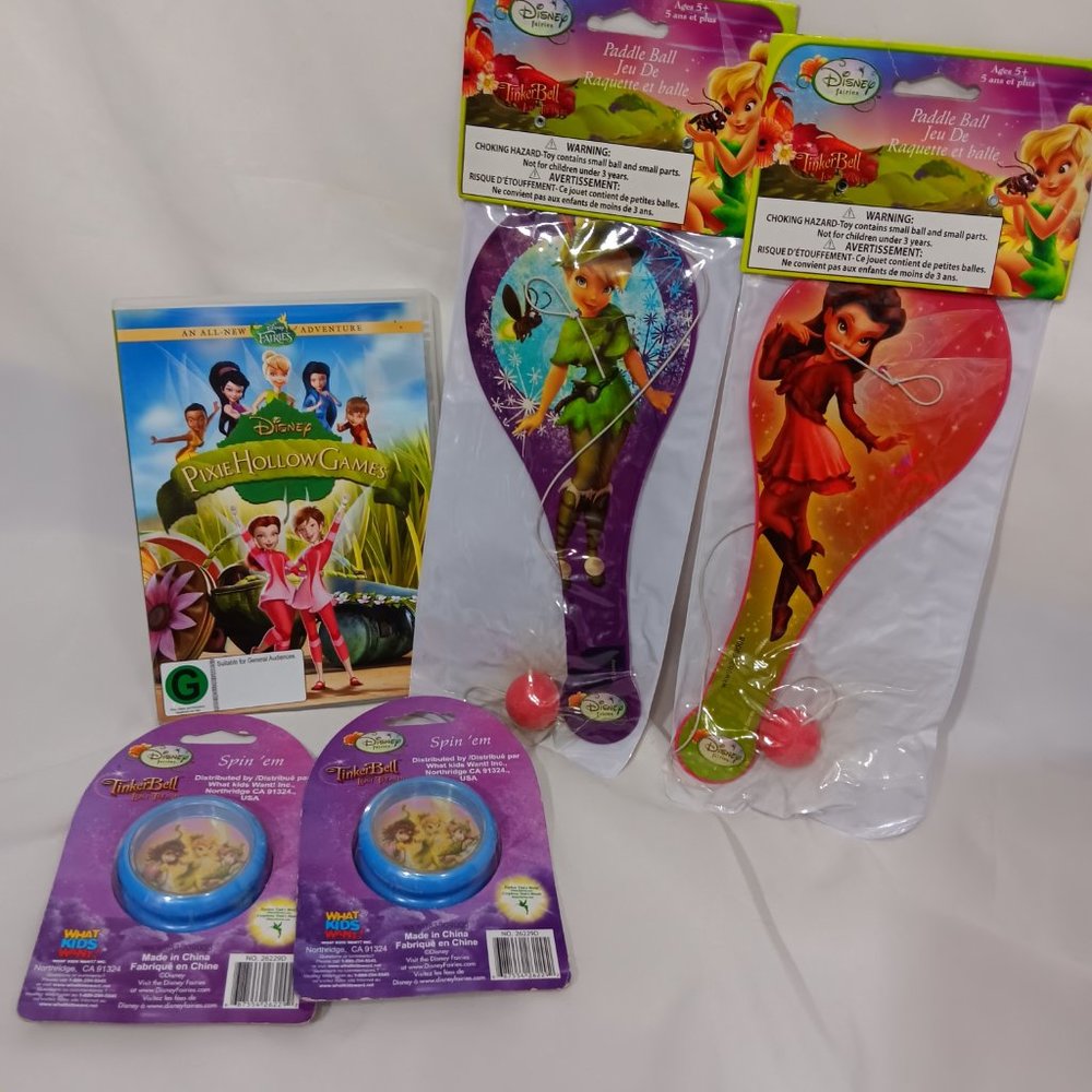 Disney Fairies Tinkerbell and Friends Bundle 2 Paddle Balls - 1 DVD - 2 Spin'em - Picture 2 of 14